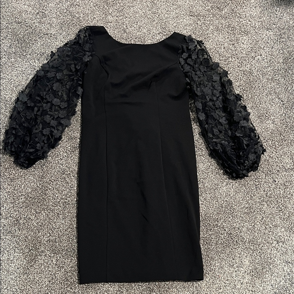 Eliza J Black Dress with Textured Sleeves